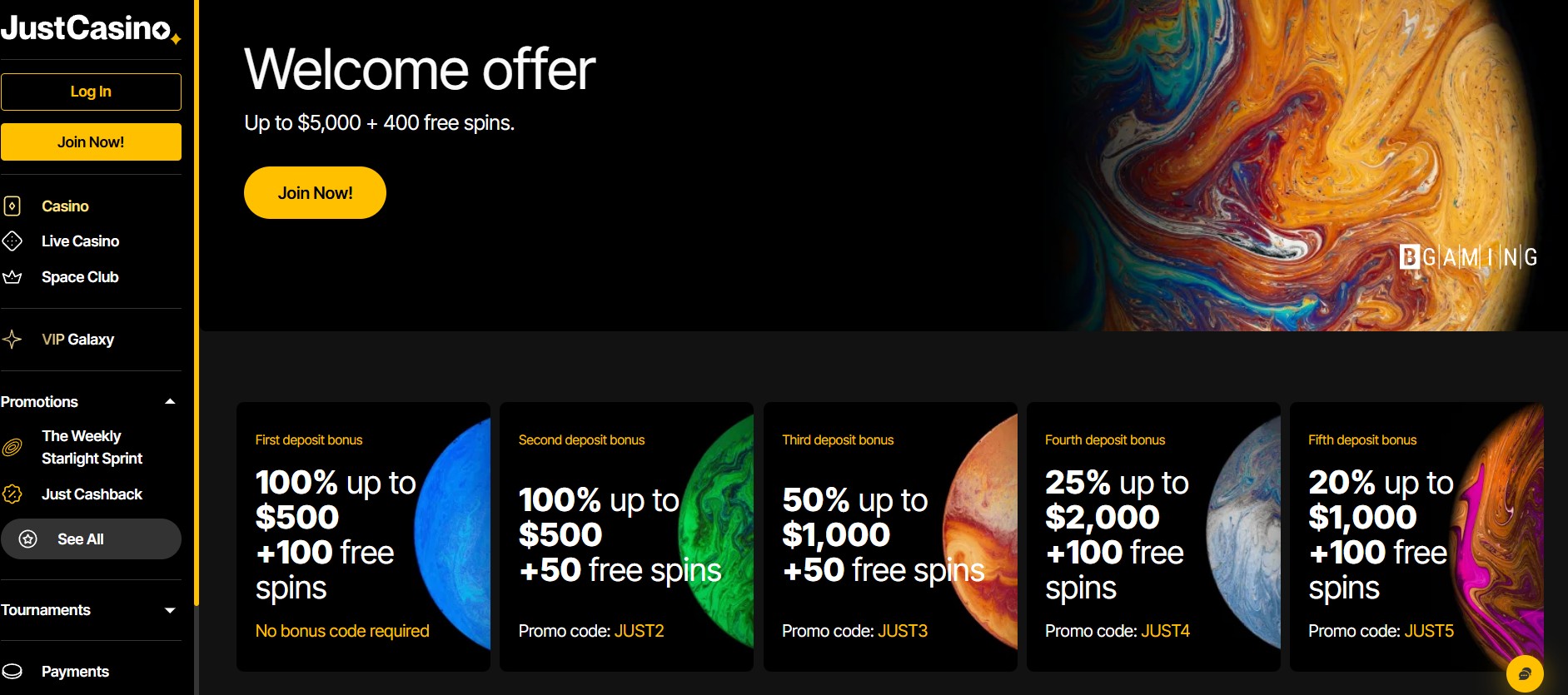 JustCasino Promotion Page