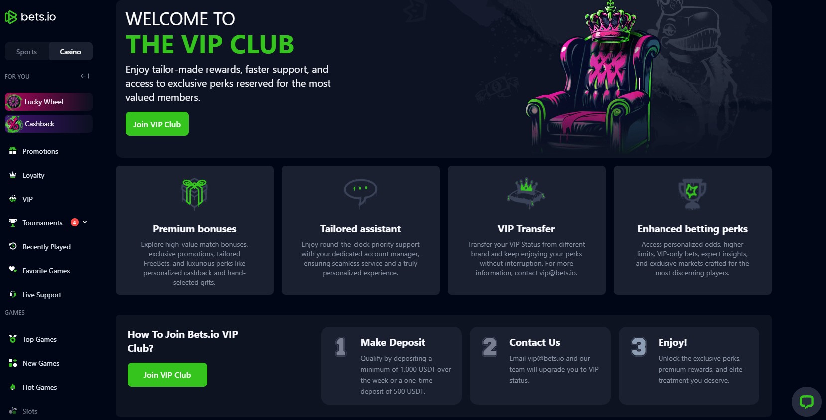 BET.IO VIP page