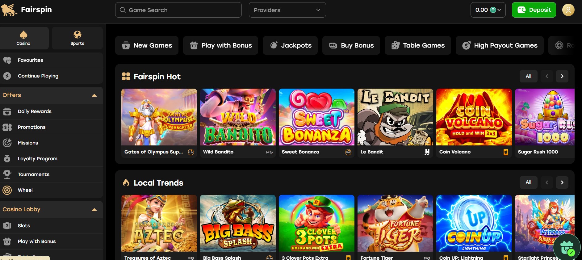 FairSpin Casino Home Page