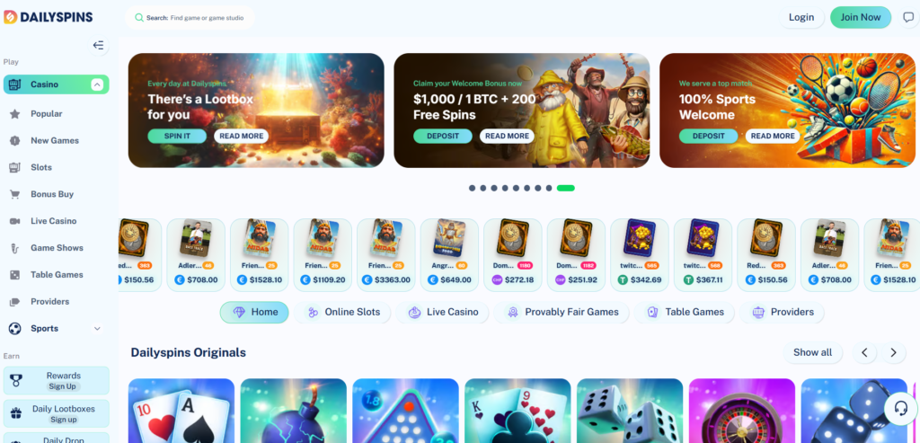 Daily Spins Homepage