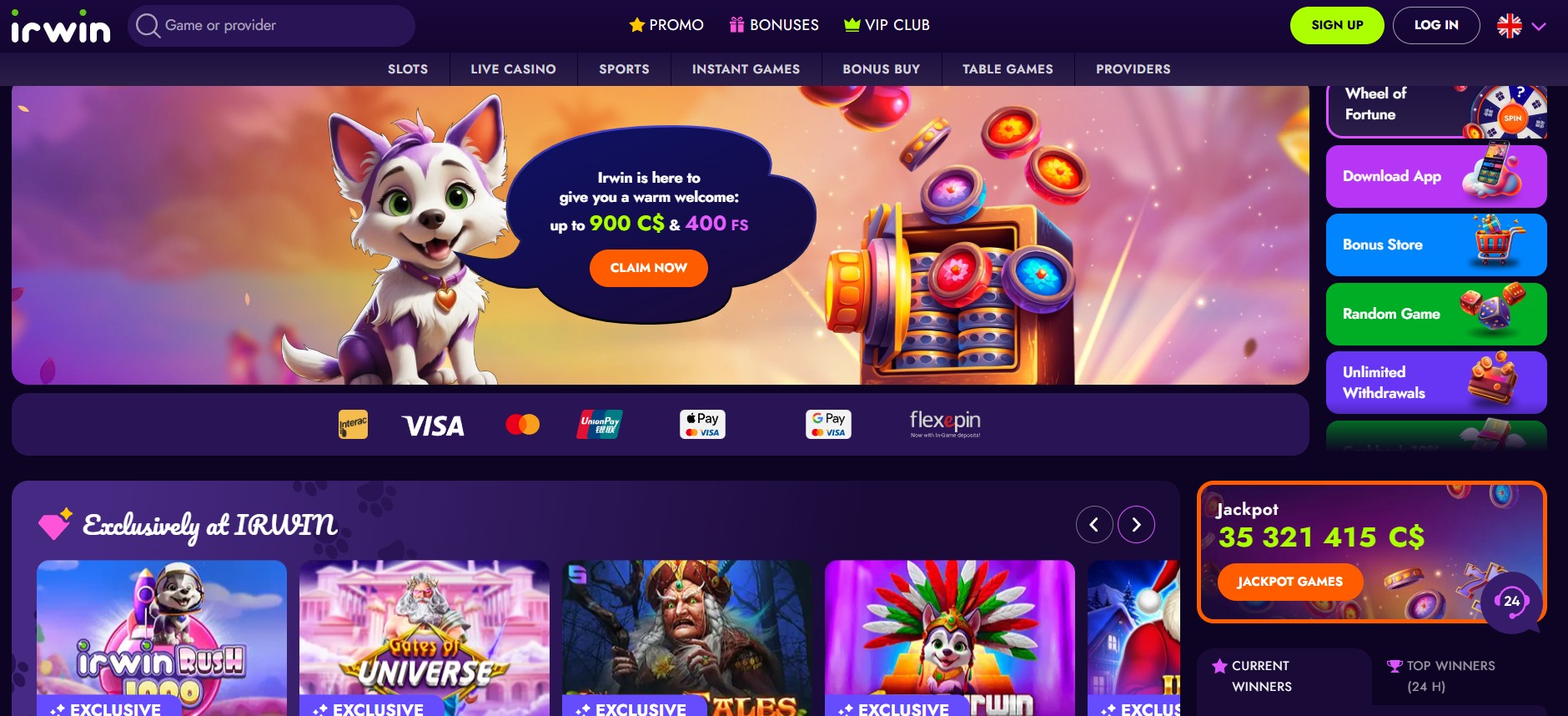 IrwinCasino Home Page